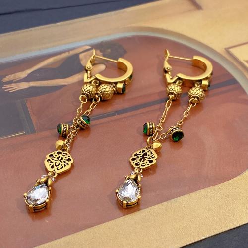 Brass Leverback Earring fashion jewelry & for woman & with rhinestone 90mm Sold By Pair