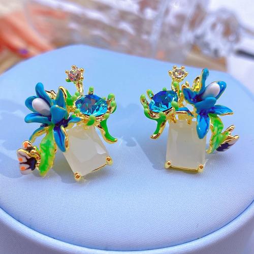 Brass Stud Earring, fashion jewelry & for woman & enamel & with rhinestone, more colors for choice, 23mm, Sold By Pair