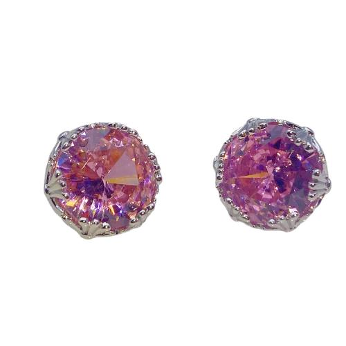 Cubic Zirconia Micro Pave Brass Earring, fashion jewelry & micro pave cubic zirconia & for woman, pink, 15x15mm, Sold By Pair