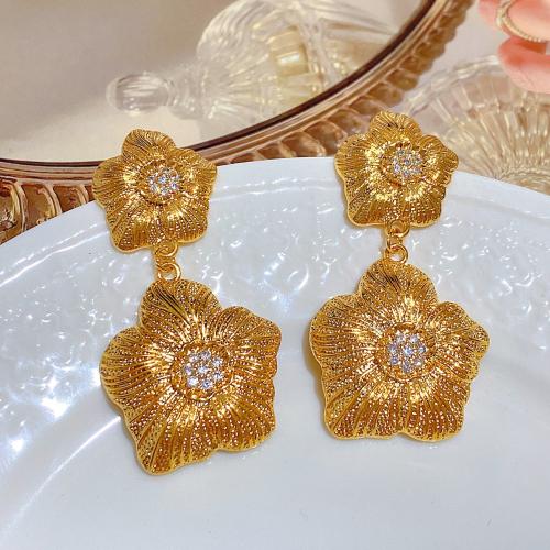 Cubic Zirconia Micro Pave Brass Earring, fashion jewelry & micro pave cubic zirconia & for woman, golden, 53x27mm, Sold By Pair