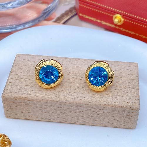 Brass Stud Earring, with Austrian Crystal, fashion jewelry & for woman, more colors for choice, 13x13mm, Sold By Pair