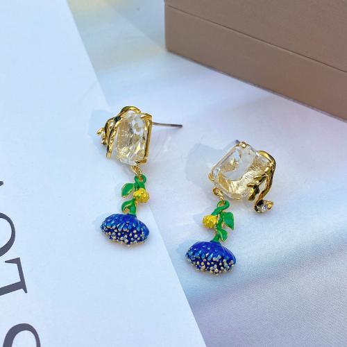 Brass Stud Earring, fashion jewelry & for woman & with rhinestone, more colors for choice, 33x10mm, Sold By Pair