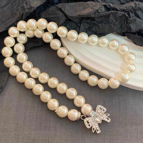 Brass Jewelry Set with Plastic Pearl fashion jewelry & for woman & with rhinestone white Length Approx 40 cm Approx 17 cm Sold By PC