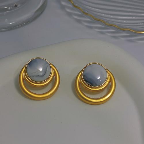 Brass Stud Earring with Agate fashion jewelry & for woman golden 24mm Sold By Pair