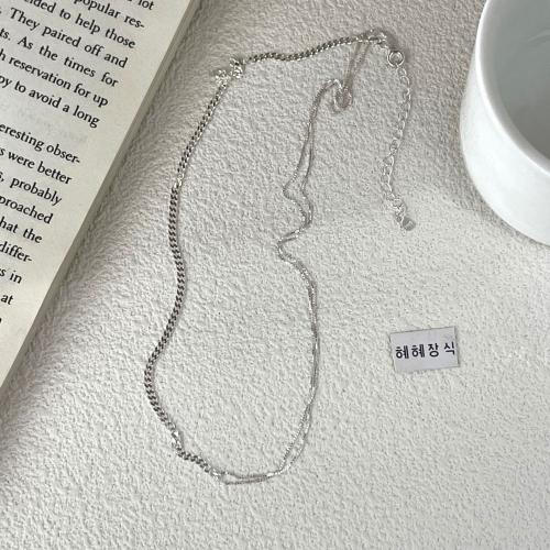 925 Sterling Silver Necklaces, Double Layer & fashion jewelry & for woman, Length:Approx 45 cm, Sold By PC