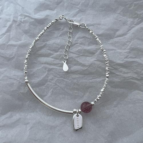 925 Sterling Silver Bangle Bracelet, with Strawberry Quartz, fashion jewelry & for woman, Length:Approx 19 cm, Sold By PC