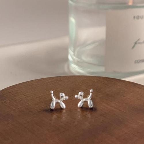 925 Sterling Silver Stud Earrings, Dog, fashion jewelry & for woman, 6.70x6.80mm, Sold By Pair