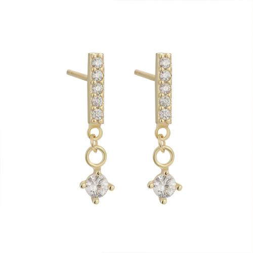 Pendientes de Micro Pavé de Zirconía Cúbica en Plata de Ley, Plata de ley 925, Joyería & micro arcilla de zirconia cúbica & para mujer, 3.60x19.20mm, Vendido por Par