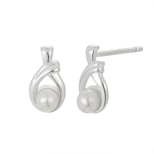 925 Sterling Silver Stud Earrings, with Shell Pearl, fashion jewelry & for woman, 5x9.20mm, Sold By Pair