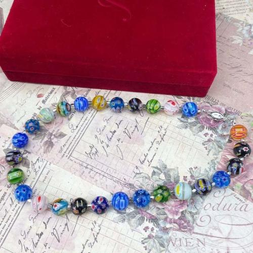 Glass Beads Necklaces, plated, for woman, multi-colored, Length:47 cm, Sold By PC