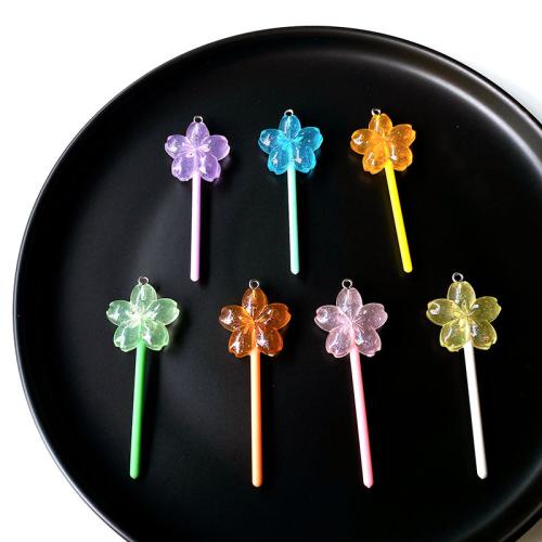 Resin Pendant, Flower, DIY, more colors for choice, 25x67mm, 100PCs/Bag, Sold By Bag