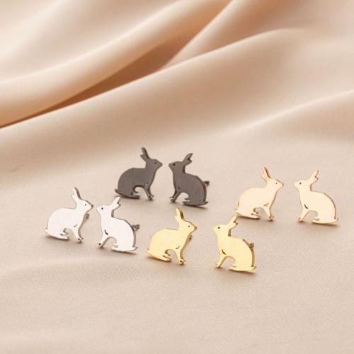 Stainless Steel Stud Earrings, 304 Stainless Steel, Rabbit, plated, for woman, more colors for choice, 12x9mm, 12Pairs/Bag, Sold By Bag