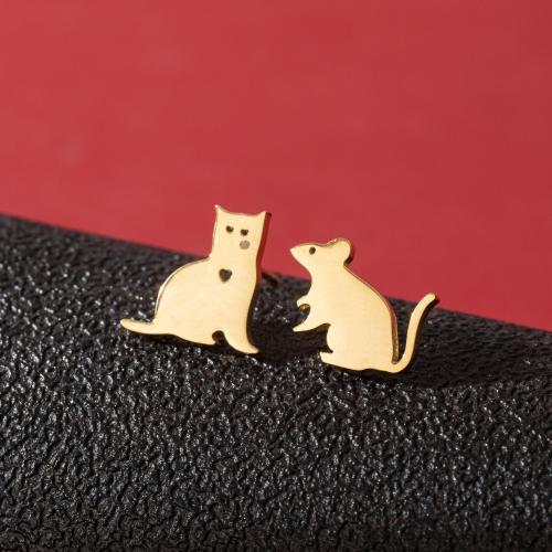 Asymmetric Earrings 304 Stainless Steel Cat plated for woman Sold By Bag