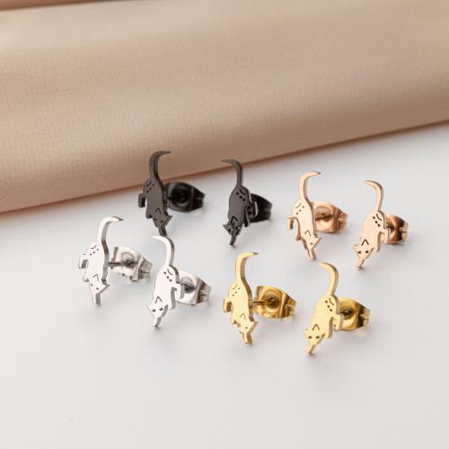 Stainless Steel Stud Earrings 304 Stainless Steel Cat plated for woman Sold By Bag