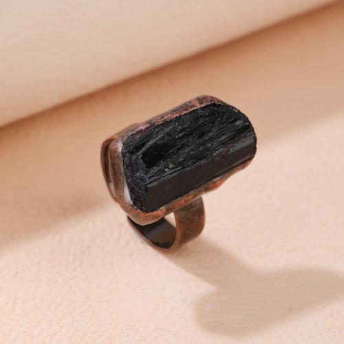 Brass Finger Ring with Schorl antique brass color plated Adjustable & for woman black nickel lead & cadmium free Sold By PC