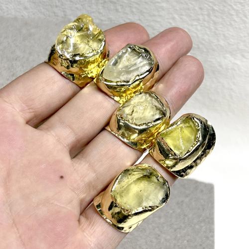 Brass Finger Ring with Lemon Quartz gold color plated Adjustable & for woman yellow nickel lead & cadmium free Sold By PC