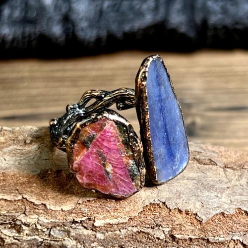 Brass Finger Ring, with Ruby & Kyanite, plated, Adjustable & for woman, nickel, lead & cadmium free, Sold By PC