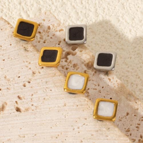 Stainless Steel Stud Earrings, 304 Stainless Steel, Square, plated, for woman & enamel, more colors for choice, nickel, lead & cadmium free, Sold By Pair