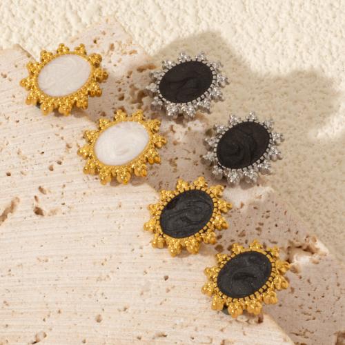 Stainless Steel Stud Earrings 304 Stainless Steel Sun plated for woman & enamel Sold By Pair