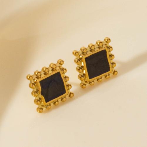 Stainless Steel Stud Earrings 304 Stainless Steel Square plated for woman & enamel Sold By Pair