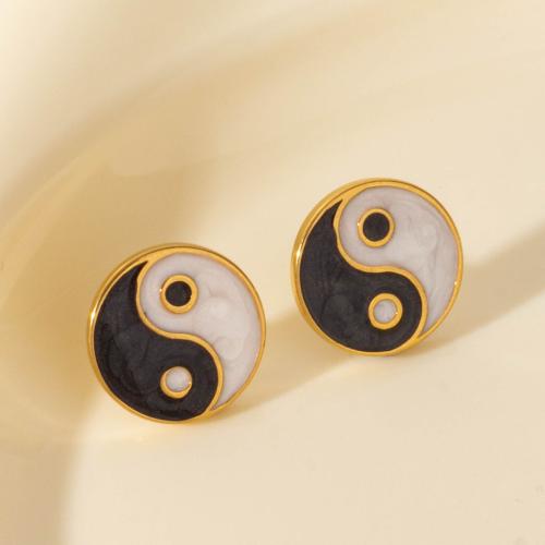 Stainless Steel Stud Earrings, 304 Stainless Steel, Round, plated, for woman & enamel, more colors for choice, Sold By Pair