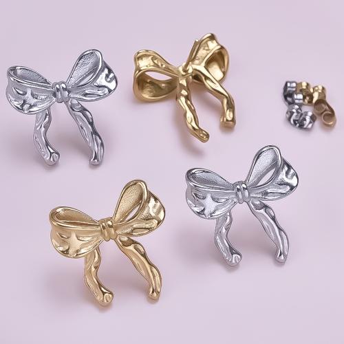 Stainless Steel Stud Earrings 304 Stainless Steel Bowknot plated for woman Sold By Pair