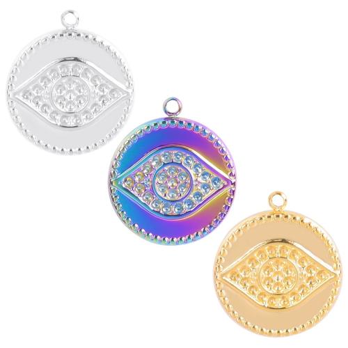 Stainless Steel Pendants, 304 Stainless Steel, Round, plated, evil eye pattern & for woman, more colors for choice, Sold By PC