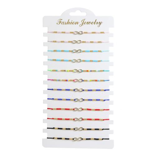 alliage de zinc Set de bracelet, avec Cordon de noeud & Seedbead, fait à la main, bijoux de mode & pour femme, couleurs mélangées, Longueur:16-26 cm, 12PC/fixé, Vendu par fixé