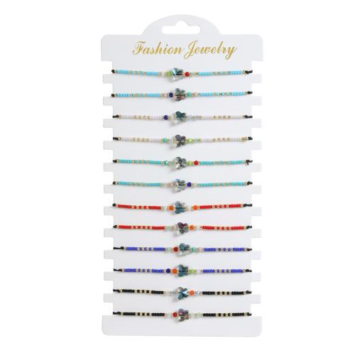 Seedbead Set de bracelet, avec Cordon de noeud & cristal, fait à la main, bijoux de mode & pour femme, couleurs mélangées, Longueur 16-26 cm, 12PC/fixé, Vendu par fixé