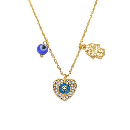 Evil Eye Schmuck Halskette, Zinklegierung, 18K vergoldet, verschiedene Stile für Wahl & für Frau & Emaille & mit Strass, verkauft von PC