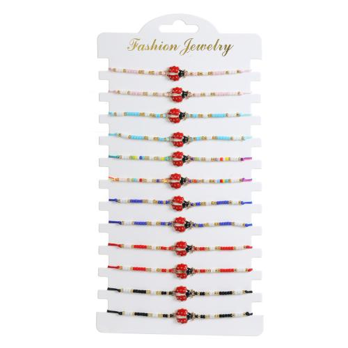 Seedbead Set de bracelet, avec Cordon de noeud & alliage de zinc, fait à la main, bijoux de mode & unisexe, couleurs mélangées, Longueur:6.2-10.2 pouce, 12PC/fixé, Vendu par fixé