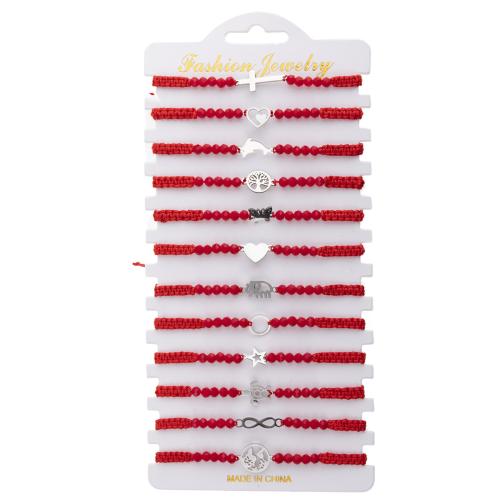 Bijoux bracelet en acier inoxydable, Acier inoxydable 304, avec Cordon de noeud & cristal, fait à la main, bijoux de mode & pour femme, rouge, Longueur:16-26 cm, Vendu par fixé