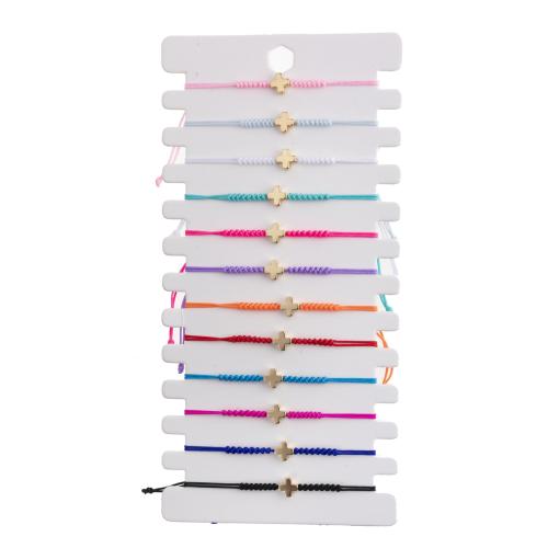 Bracelet en alliage de zinc, avec Cordon de noeud, Placage de couleur d'or, bijoux de mode & fait à la main & unisexe, couleurs mélangées, Longueur:16-26 cm, 12PC/fixé, Vendu par fixé