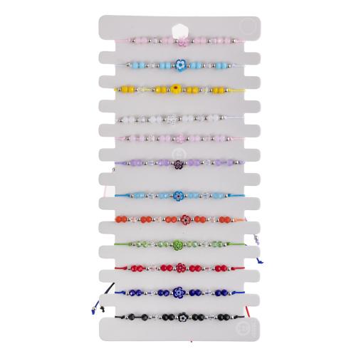 Bracelets Murano, chalumeau, avec Cordon de noeud & cristal, fait à la main, bijoux de mode & pour femme, couleurs mélangées, Longueur:16-26 cm, 12PC/fixé, Vendu par fixé