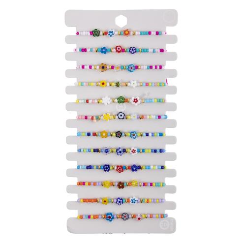 Bracelets Murano, chalumeau, avec Cordon de noeud & cristal, fait à la main, bijoux de mode & pour femme, couleurs mélangées, Longueur:16-26 cm, 12PC/fixé, Vendu par fixé