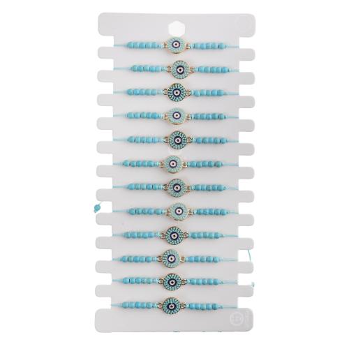 Evil Eye Jewelry Bracelet, Tibetan Style, with Knot Cord & turquoise, handmade, fashion jewelry & Unisex & enamel, blue, Length:16-26 cm, 12PCs/Set, Sold By Set