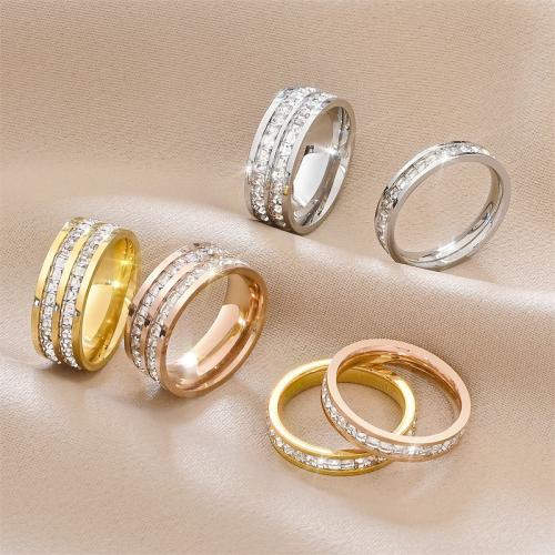 Titanium Steel Finger Ring, Round, plated, different size for choice & micro pave cubic zirconia & for woman, more colors for choice, nickel, lead & cadmium free, Sold By PC