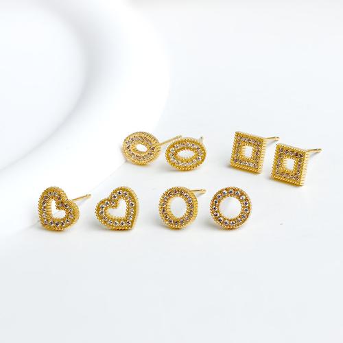 Boucle d'oreille Acier Titane, Placage, styles différents pour le choix & pavé de micro zircon & pour femme, plus de couleurs à choisir, protéger l'environnement, sans nickel, plomb et cadmium, 10x8mm, Vendu par paire