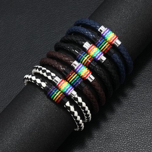 PU Leather Cord Bracelets Zinc Alloy with Magnet & PU Leather plated Unisex nickel lead & cadmium free Length 21.5 cm Sold By PC