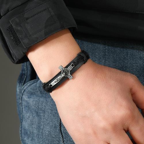 PU Leather Cord Bracelets, Tibetan Style, with PU Leather & Wax Cord, plated, Adjustable & for man, more colors for choice, nickel, lead & cadmium free, Length:18-23 cm, Sold By PC