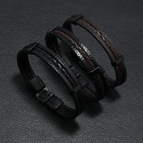 PU Leather Cord Bracelets Zinc Alloy with Magnet & PU Leather plated for man nickel lead & cadmium free Length 21.5 cm Sold By PC