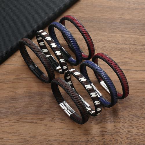 PU Leather Cord Bracelets, Tibetan Style, with Magnet & PU Leather, plated, for man, more colors for choice, nickel, lead & cadmium free, Length:21.5 cm, Sold By PC