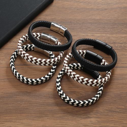 PU Leather Cord Bracelets Zinc Alloy with Magnet & PU Leather plated for man nickel lead & cadmium free Length 21.5 cm Sold By PC