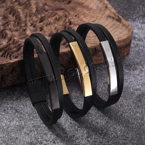 PU Leather Cord Bracelets, 316 Stainless Steel, with PU Leather, Vacuum Ion Plating, Double Layer & different size for choice & for man, more colors for choice, Sold By PC