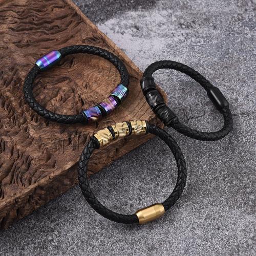 PU Leather Cord Bracelets, 316 Stainless Steel, with PU Leather, Vacuum Ion Plating, Unisex & different size for choice, more colors for choice, Sold By PC