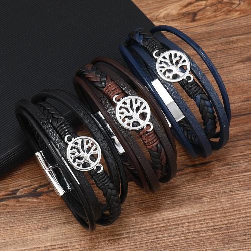 PU Leather Cord Bracelets Zinc Alloy with Magnet & PU Leather plated multilayer & for man nickel lead & cadmium free Sold By PC