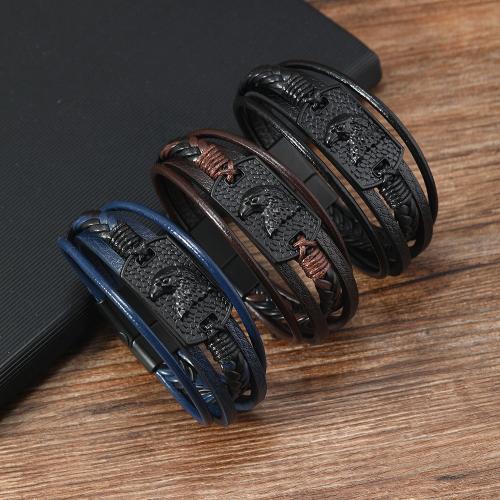 PU Leather Cord Bracelets, Tibetan Style, with Magnet & PU Leather & Wax Cord, plated, multilayer & for man, more colors for choice, nickel, lead & cadmium free, Sold By PC