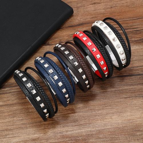 PU Leather Cord Bracelets, Tibetan Style, with Magnet & PU Leather, plated, multilayer & for man, more colors for choice, nickel, lead & cadmium free, Length:18-23 cm, Sold By PC