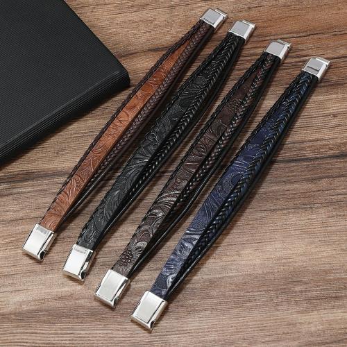 Pulseras de Cordón de PU, aleación de zinc, con Cuero de PU & Cordón de cera, chapado, multicapa & para hombre, más colores para la opción, libre de níquel, plomo & cadmio, longitud:21.5 cm, Vendido por UD