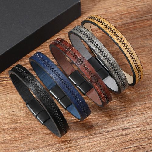 PU Leather Cord Bracelets, Tibetan Style, with PU Leather, plated, for man, more colors for choice, nickel, lead & cadmium free, Length:21.5 cm, Sold By PC